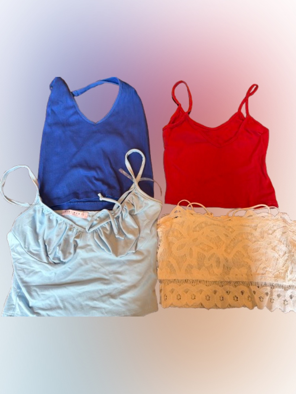 Four-Pack Camisole & Tank Set - Blue, Red, Light Blue, White Lace